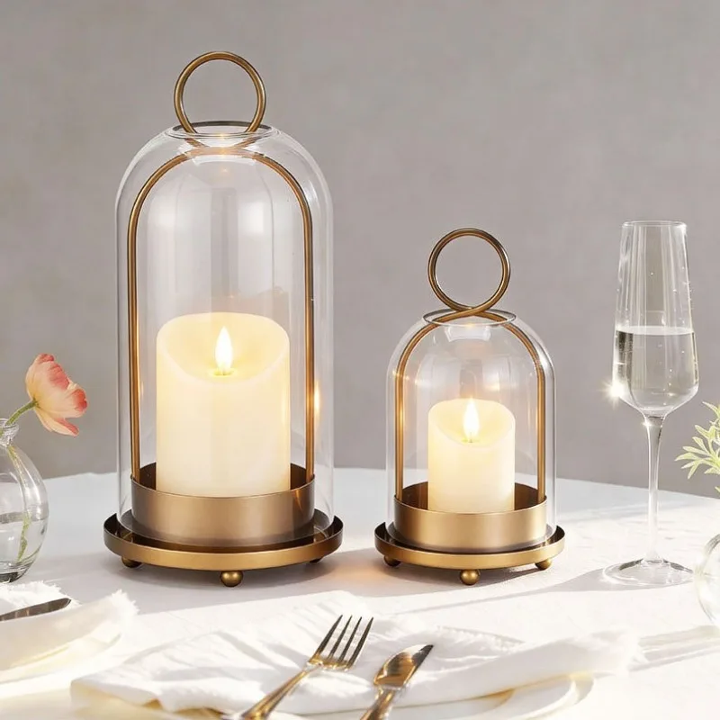 Candle Holder Decor - Portavelas vintage de metal y vidrio