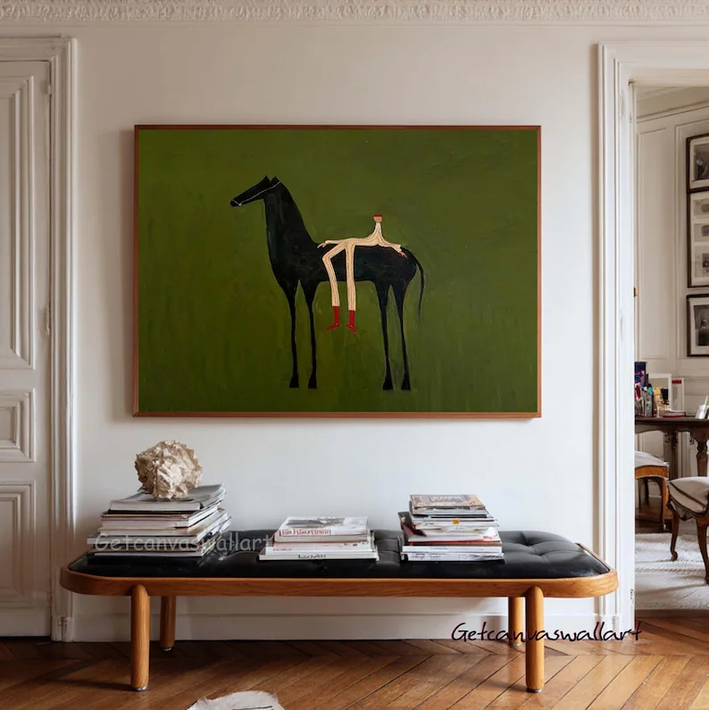 Interior Design Living Room - Cuadro moderno abstracto de caballo y