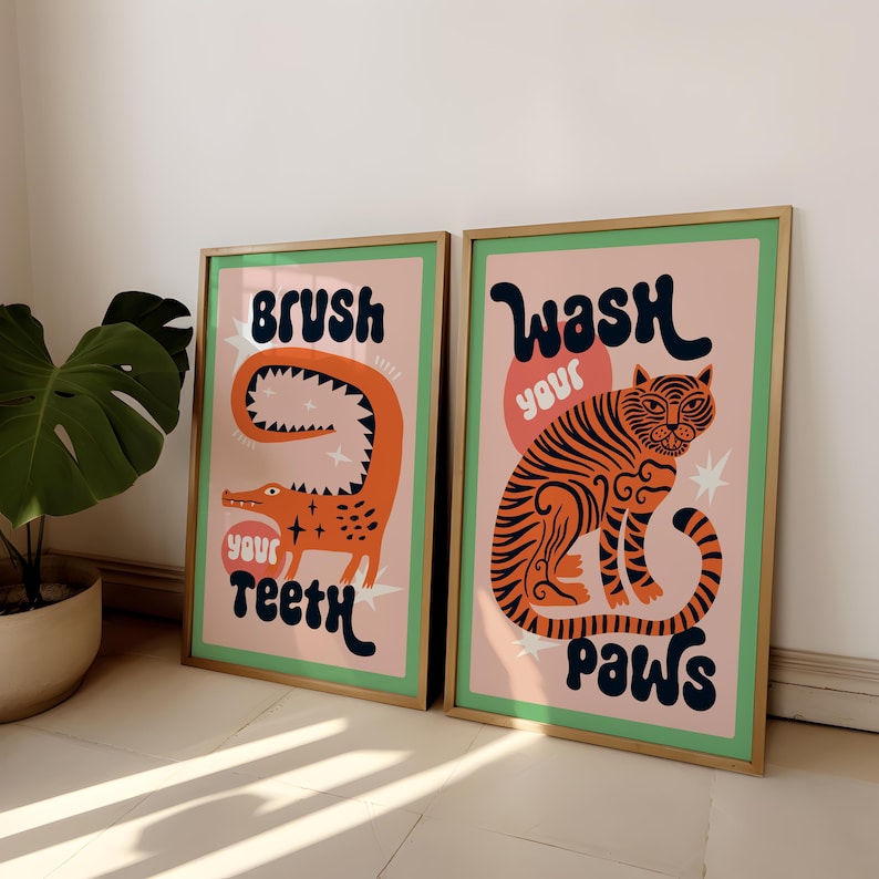 Abstract Canvas Set - 2 unids/set Tigre lavar tus patas